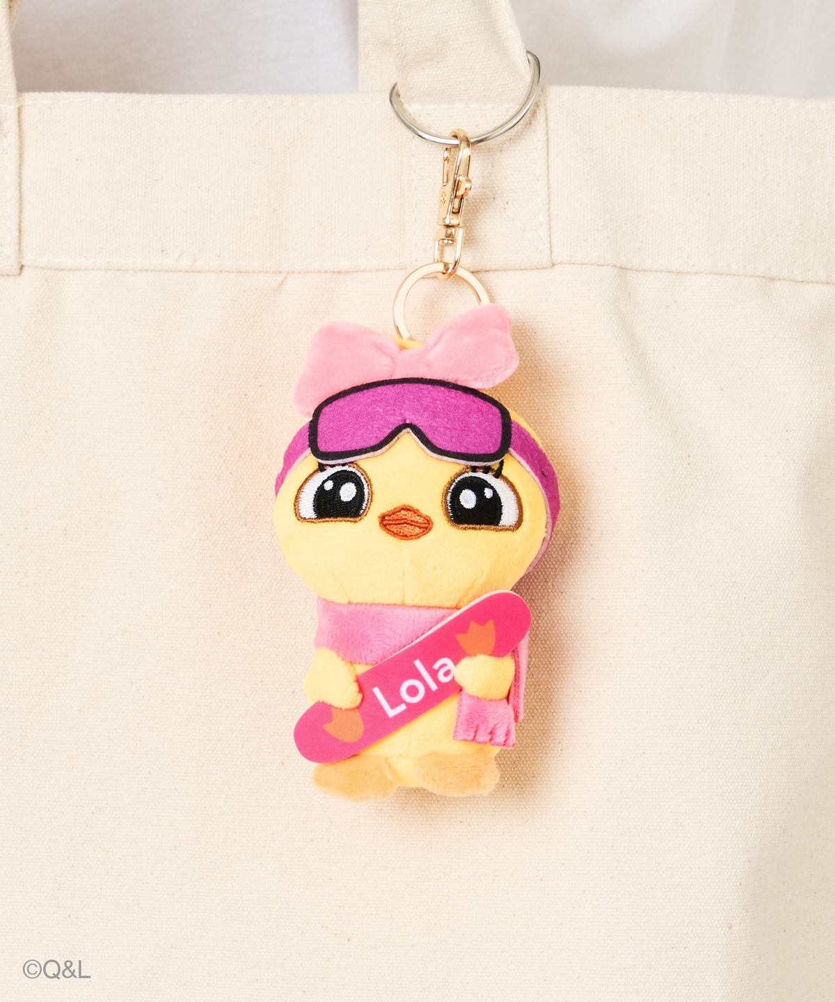 Snowboarding Mascot Lola keychain close-up
